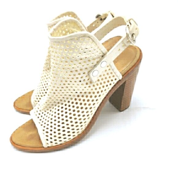 Rag and Bone "Wyatt" White Leather Open Toe Slingback Stacked Heel Sandal Bootie - Picture 3 of 16